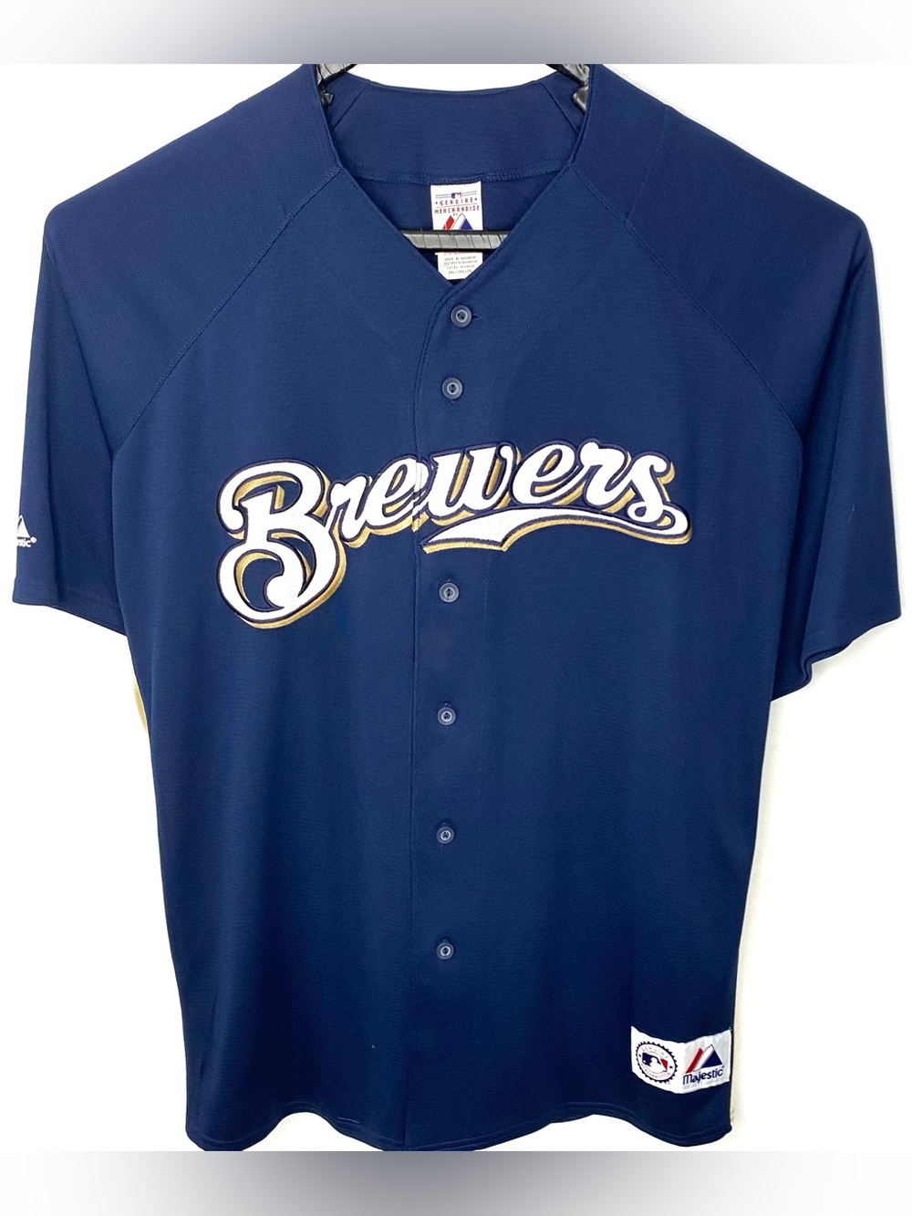 Vintage Milwaukee Brewers MLB Navy & Gold Authentic Majestic Baseball Jersey XXL